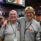 Tom Krebs (left) and Danl Blackwood enjoy a rare break in the always hectic Jam4Dan action.